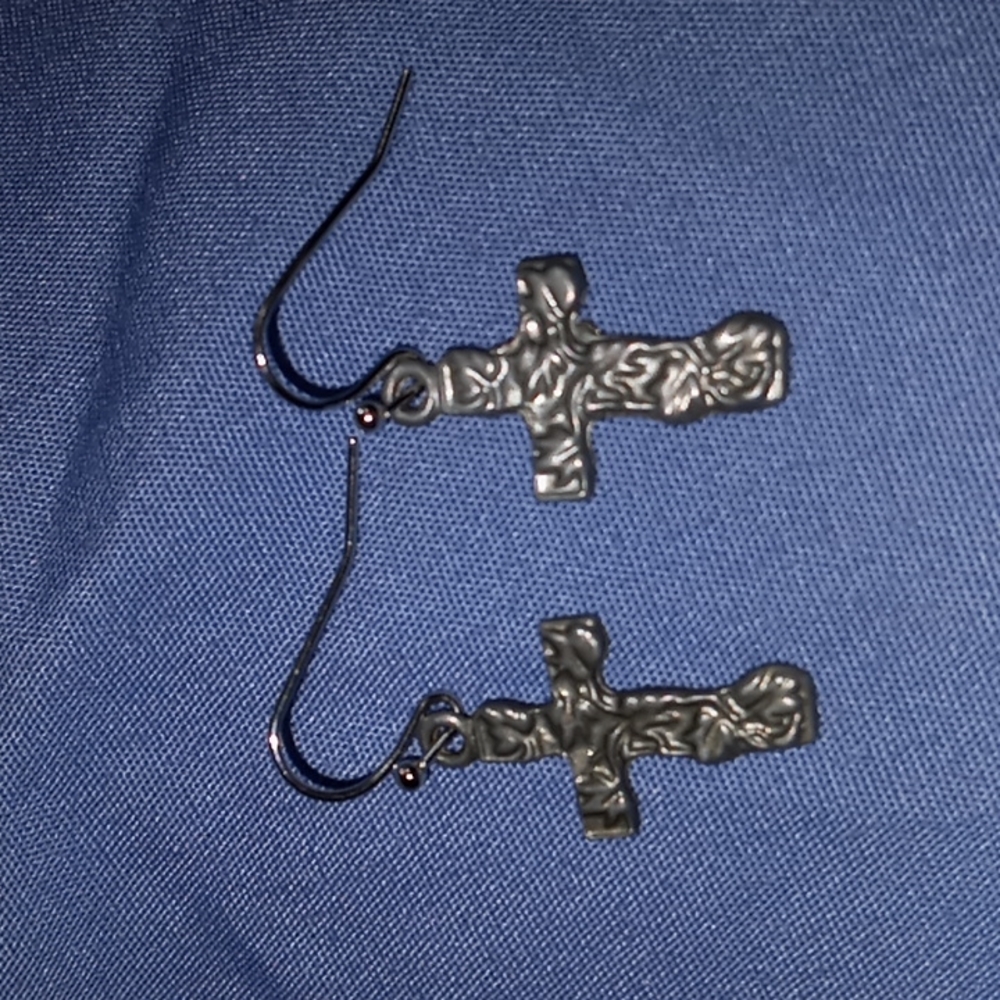 Antique sterling silver filigree cross statement earrings hand crafted